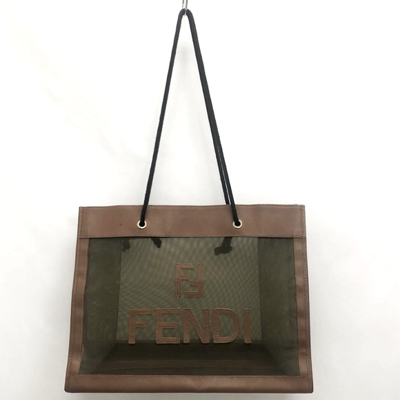 FENDI LEATHER & MESH TOTE - Picture 1 of 10